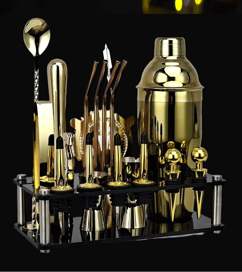 Cocktail Shaker 20-Piece Mixology Set with Display Stand – Stainless Steel Home Bar Accessories Kit