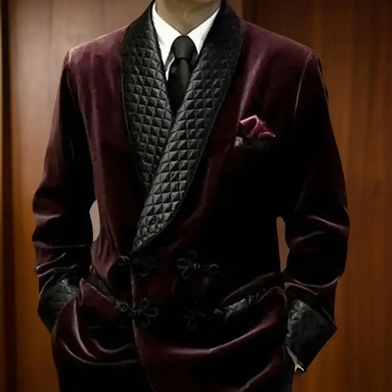 Ashcombe Velvet Smoking Jacket – Men’s Burgundy Quilted Shawl Blazer for Black Tie & Formal Evenings