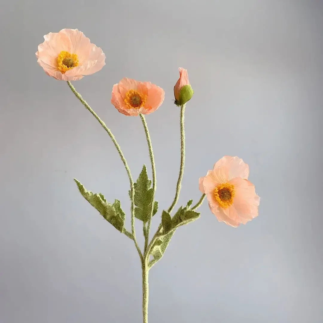 Meadow Poppy Stem Bundle – Silk Poppy Flower Stem with 3 Blooms and 1 Bud for Vase Arrangements and Home Styling