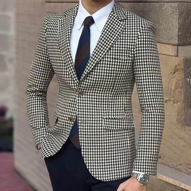 Men's Houndstooth Checkered Blazer