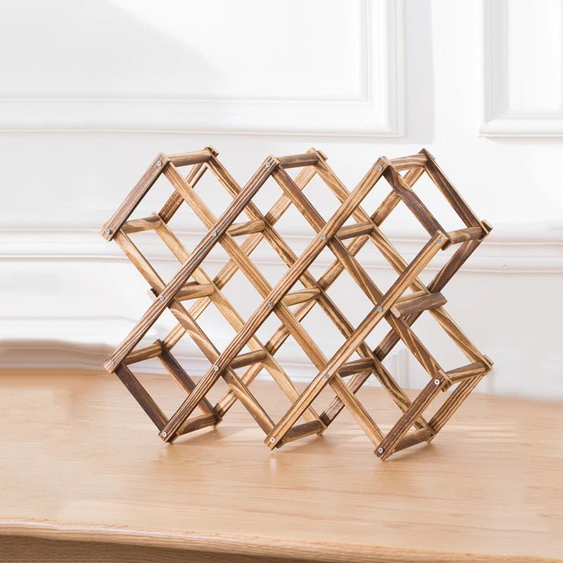 Foldable Wooden Wine Rack – Stackable Bottle Holder Stand for Kitchen & Home Storage, 5 or 10 Bottle Capacity