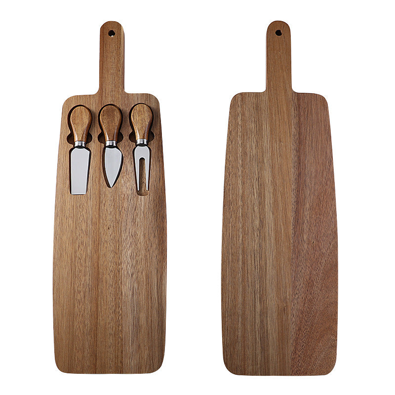 Acacia Cheese Board with 3-Piece Knife Set – Wooden Charcuterie Serving Tray with Stainless Steel Cutlery