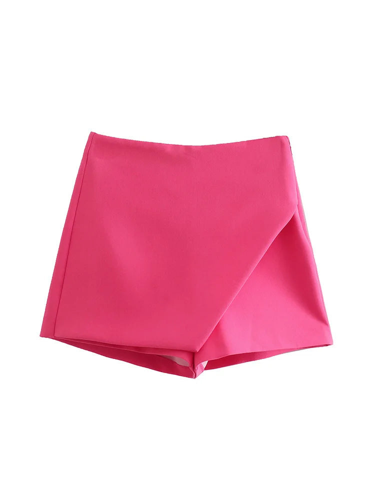 Arlana Asymmetric High Waist Skort – Women’s Tailored Mini Shorts Skirt