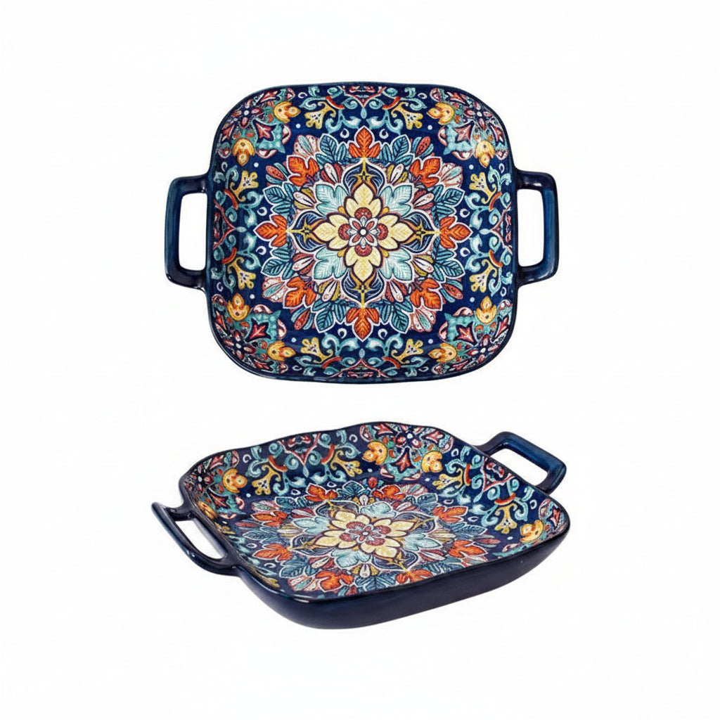 Cerelle Ceramic Oven Plate and Serving Dish with Handles – Decorative Baking Dish for Roasting Cooking and Dining Table