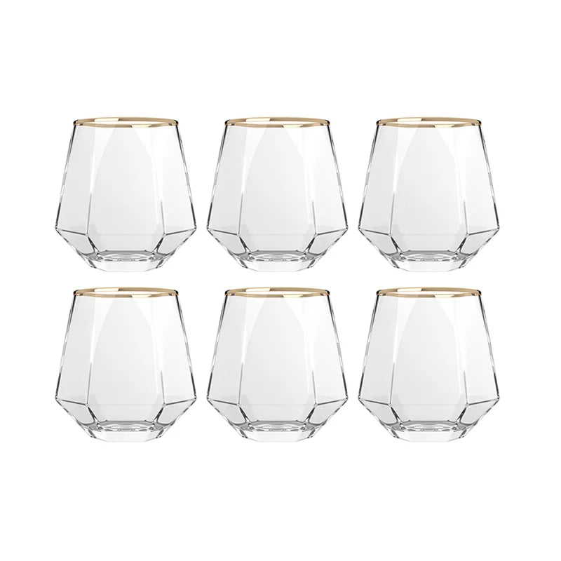 Cavero Glass Tumbler 6 Piece Set – Textured Drinking Glasses with Decorative Rim
