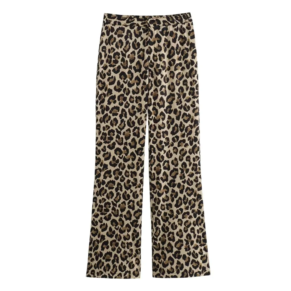 Leopard Print High Waisted Wide-Leg Pants