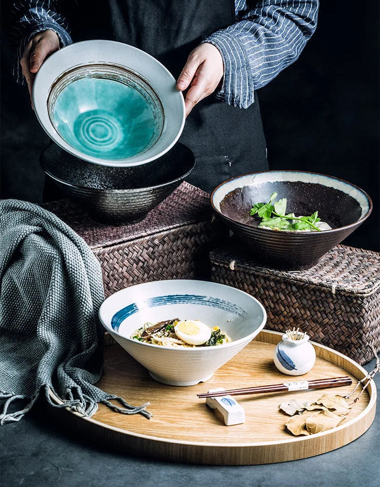 Kazumi Ceramic Ramen Bowls – Japanese Style Noodle Bowls, Large Soup Bowls, Dinnerware Collection