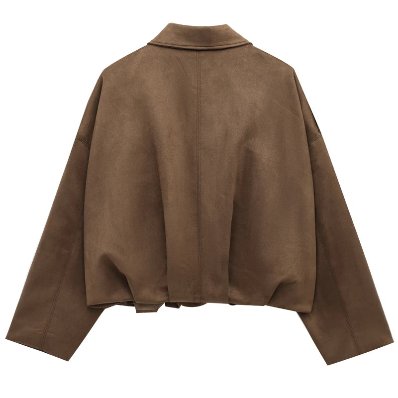 Sarvenna Faux Suede Balloon Bomber Jacket – Women’s Oversized Jacket in Black, Claret, Mocha & Khaki