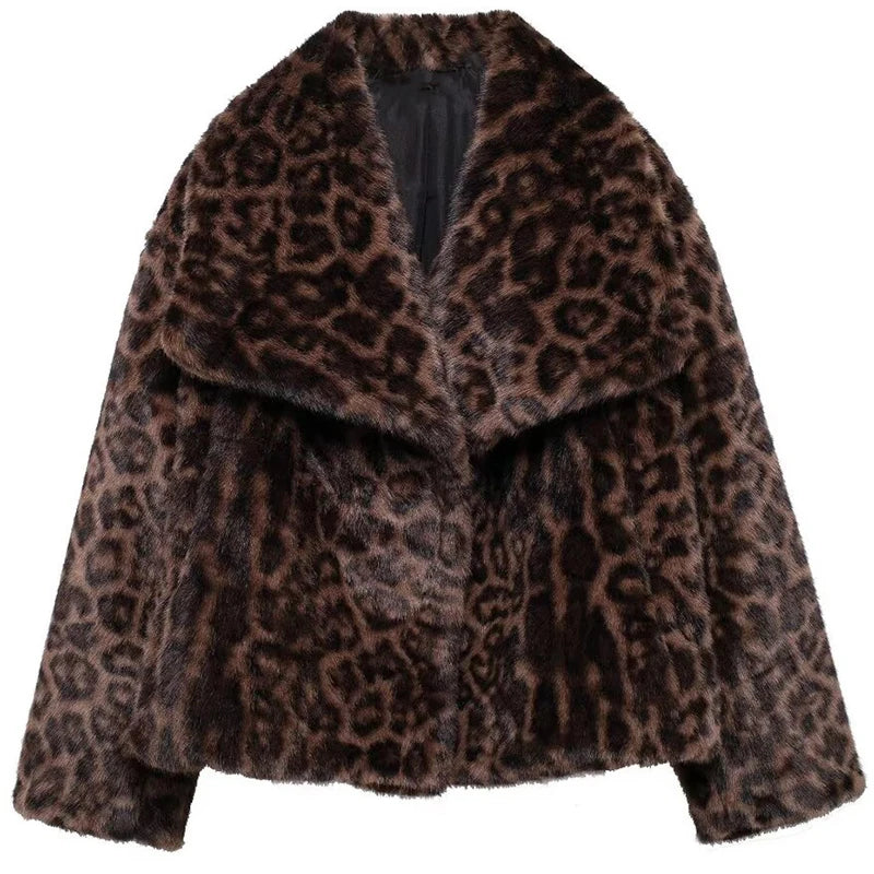 Velvessa Faux Fur Cropped Jacket – Soft Plush Winter Coat in Claret, Brown, Leopard, Black, Grey & White