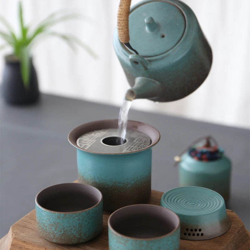 Japanese Style Ceramic Teapot Gift Set – 7 Piece Tea Set with Teapot and Cups in Gift Box