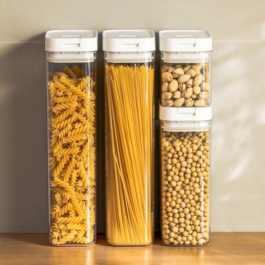 Airtight Food Storage Container – Clear Plastic Kitchen Container with White Lid for Pasta, Cereal, Rice, Snacks & Pantry Organisation