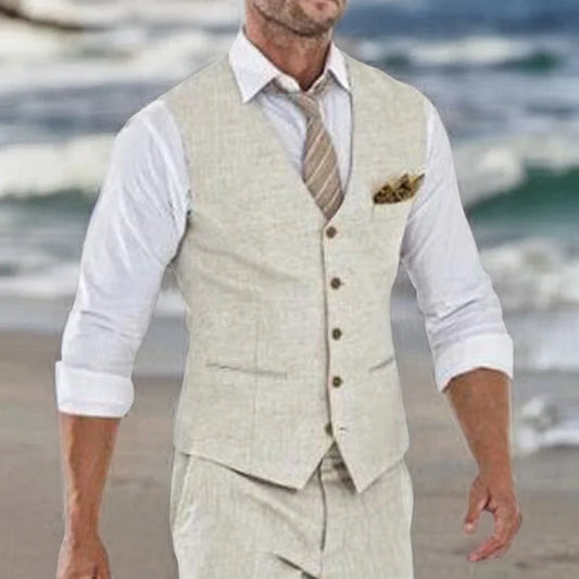 Beige Linen Waistcoat 