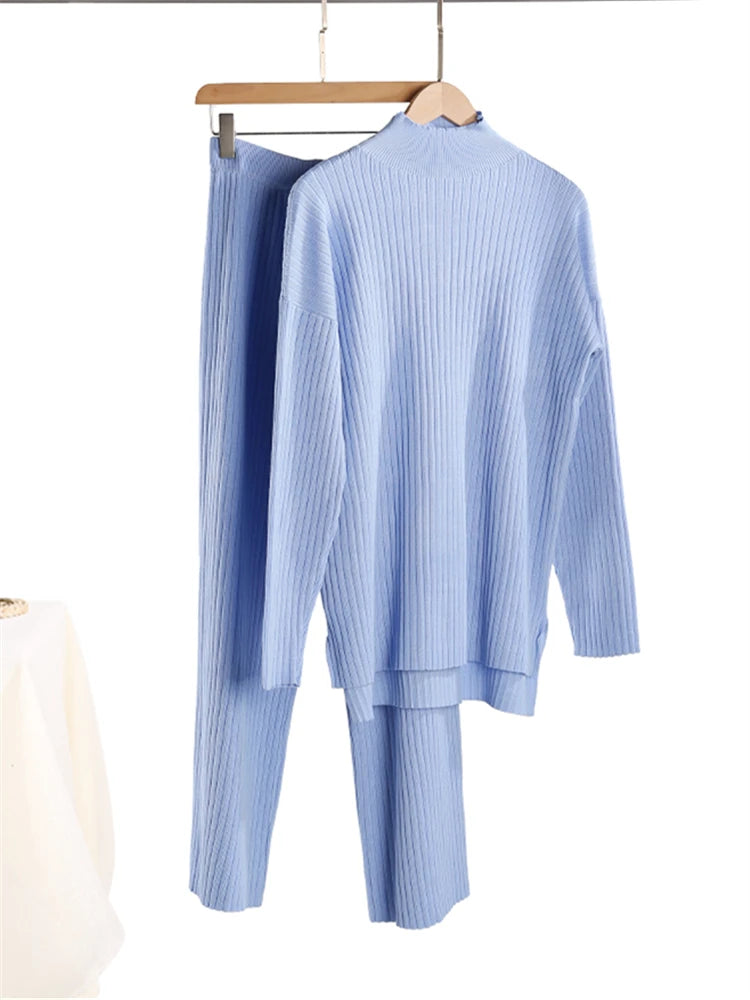 Knitted Co-Ord Set - Plain & Ribbed Knit