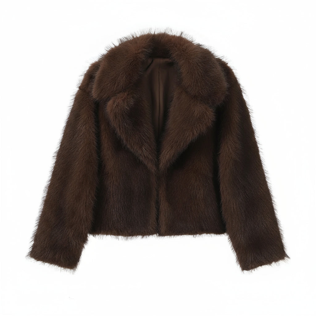 Mirellana Plush Faux Fur Coat – Women’s Oversized Luxury Winter Jacket with Wide Collar