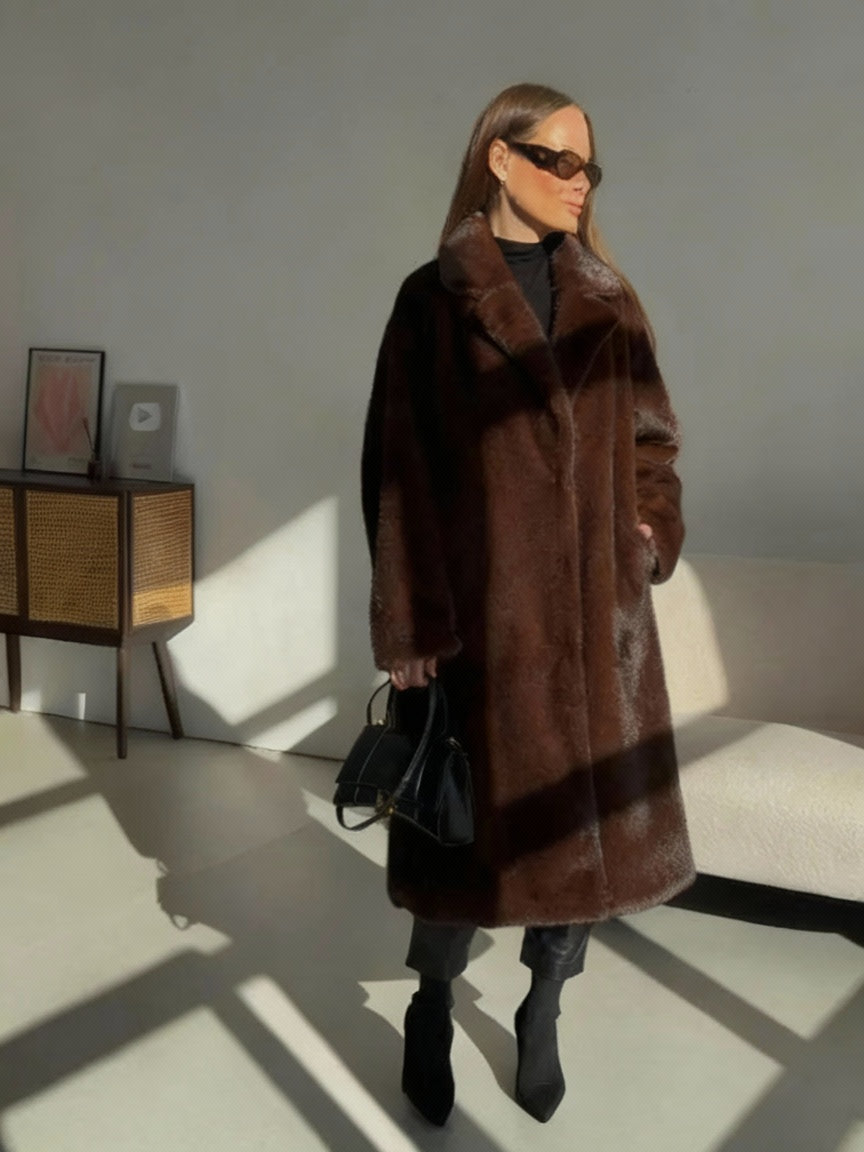 Marvella Longline Plush Faux Fur Coat – Women’s Luxe Winter Outerwear for Daywear, Evening Style & City Dressing