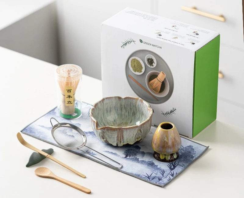 Lotus Matcha Gift Set – Traditional 8 Piece Japanese Matcha Tea Set with Bowl, Whisk, Scoop & Accessories