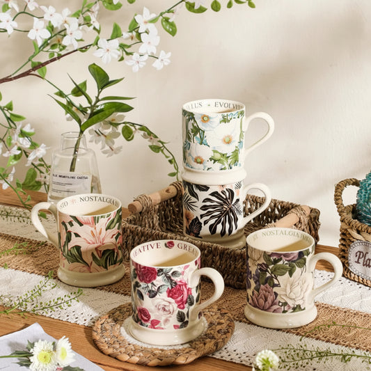 Blossom Pattern Coffee and Tea Mug – Ceramic Floral Cup 380ml Decorative Drinkware