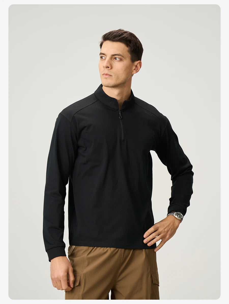 Men’s Quarter Zip Pullover – Lightweight Long Sleeve Funnel Neck Top for Casual Everyday Wear