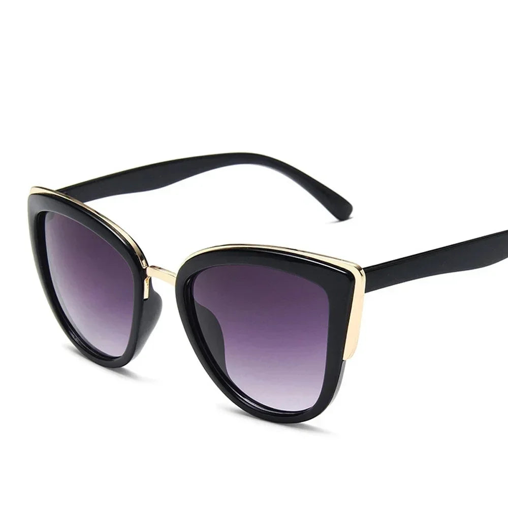 Delara Cat Eye Sunglasses – Black & Gold Gradient Lens UV Fashion Shades for Women