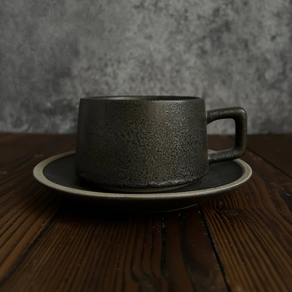 Cavella Patterned Tea and Coffee Cup Set – Textured Ceramic Cup and Saucer 250ml