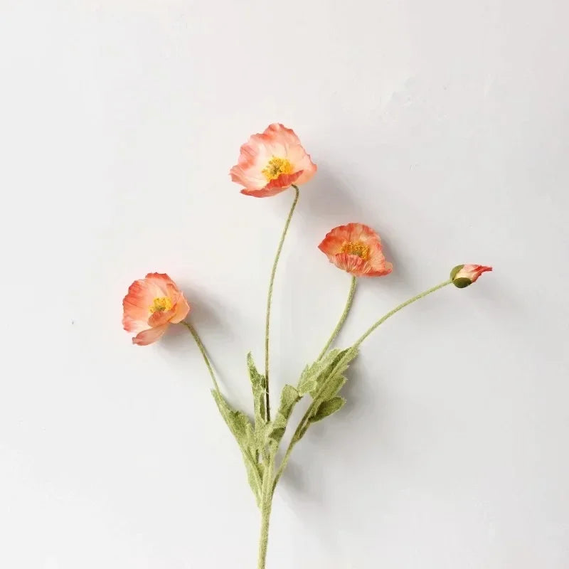 Meadow Poppy Stem Bundle – Silk Poppy Flower Stem with 3 Blooms and 1 Bud for Vase Arrangements and Home Styling