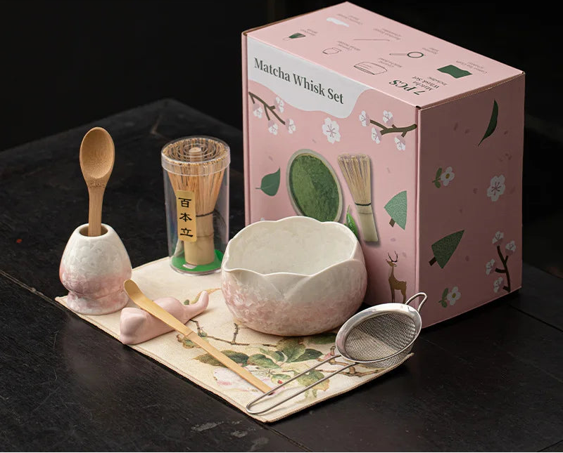 Mizuki Matcha Set – Japanese Matcha Gift Set with Ceramic Bowl and Bamboo Whisk (4 or 8 Piece)