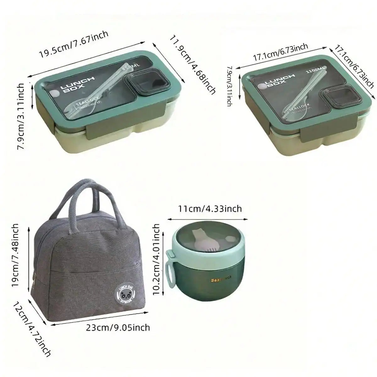 Insulated Lunch Box Set with Bag – 3 Piece Portable Food Container & Cutlery
