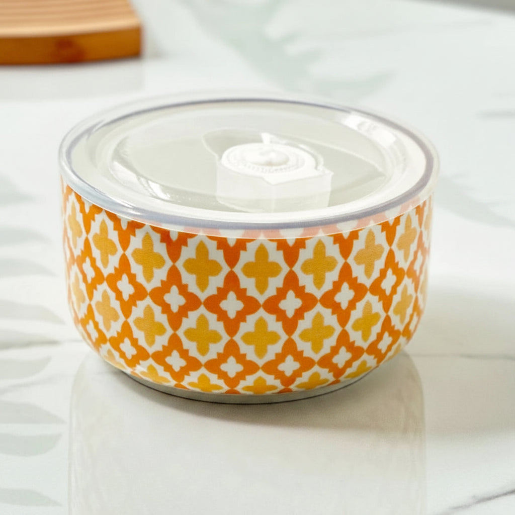 Mosaic Ceramic Storage Bowl with Lid – Floral Food Storage & Serving Bowl