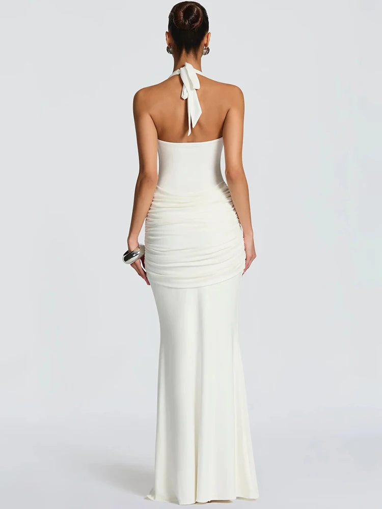 Zavielle Ruched Backless Bodycon Maxi Dress – Evening, Party & Wedding Guest Gown