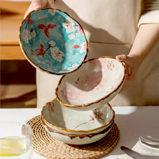 Kirei Floral Ceramic Bowl – Decorative Serving & Dining Bowls for Meals, Salads, and Desserts