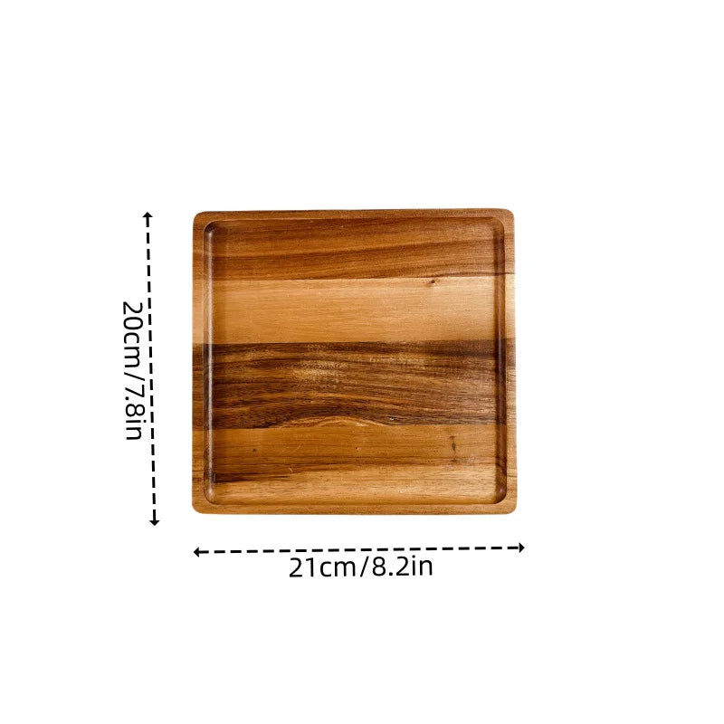 Acacia Wooden Serving Tray – Natural Solid Wood Snack & Food Platter for Coffee, Tea & Appetisers