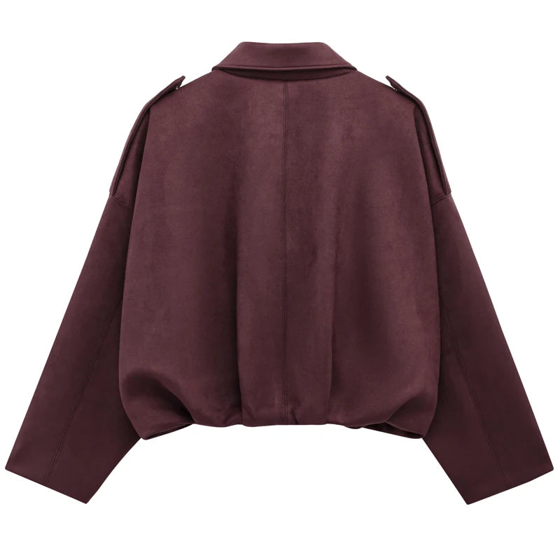 Sarvenna Faux Suede Balloon Bomber Jacket – Women’s Oversized Jacket in Black, Claret, Mocha & Khaki