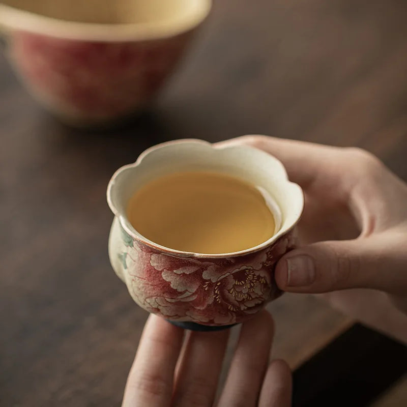 Meihua Handmade Ceramic Tea Cup – Vintage Floral Teacup for Green Tea & Herbal Tea