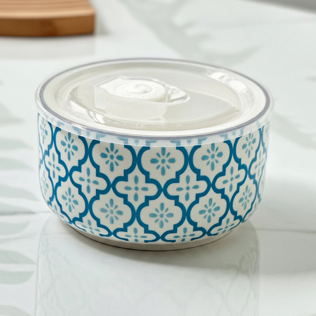 Mosaic Ceramic Storage Bowl with Lid – Floral Food Storage & Serving Bowl