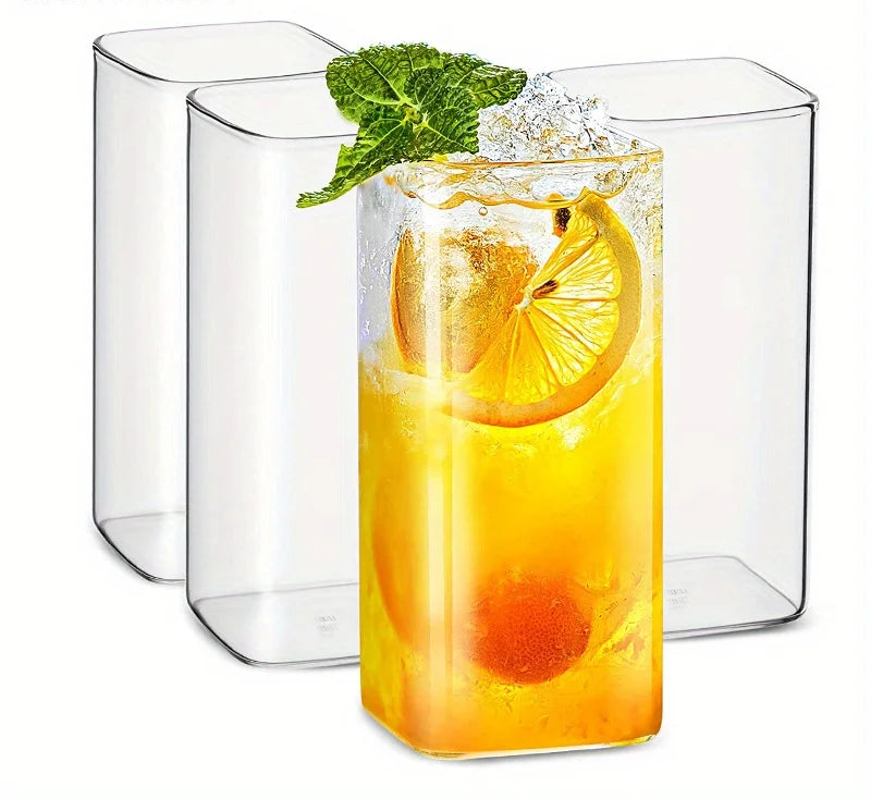 Square Glass Tumblers – Clear Drinking Glass Set