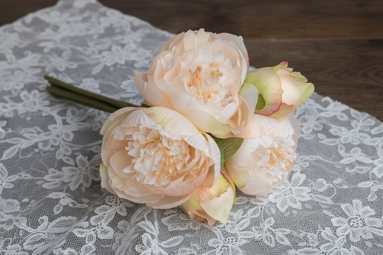 Peony Bloom Bundle – Silk Faux Peony Flower Bouquet for Vase Arrangements, Wedding Flowers and Home Décor