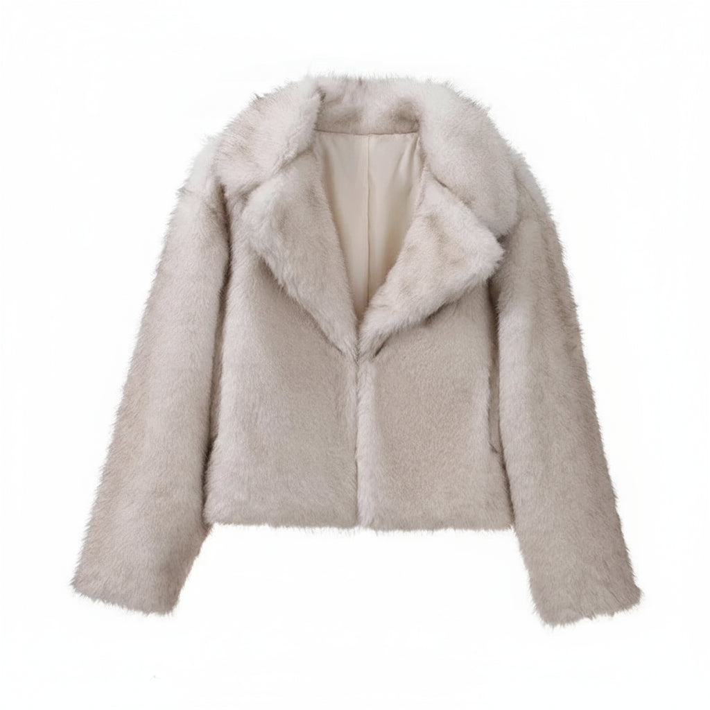 Mirellana Plush Faux Fur Coat – Women’s Oversized Luxury Winter Jacket with Wide Collar