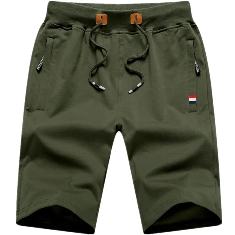 Men’s Summer Cotton Drawstring Shorts – Casual Knee-Length Bermuda Shorts in White, Black, Navy, Grey & Green