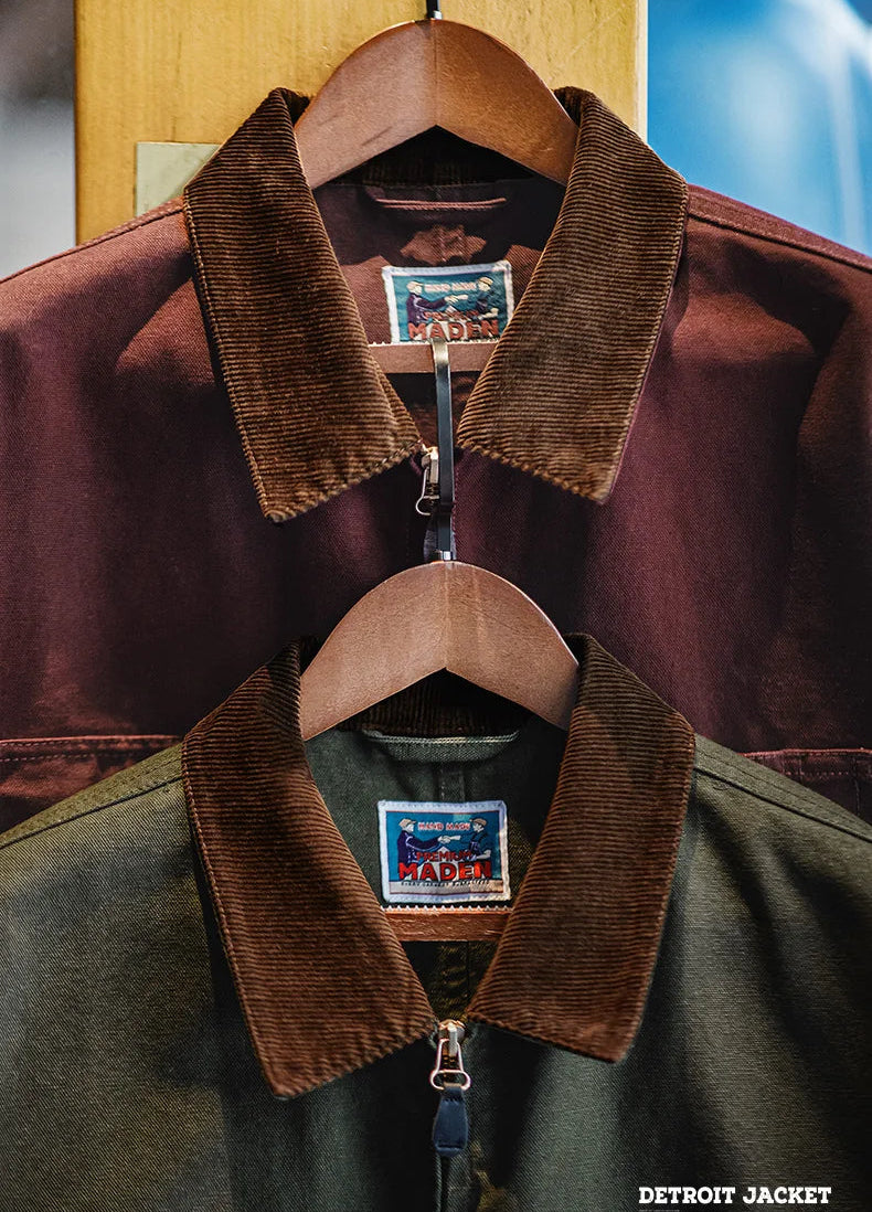 Detroit Jacket – Men’s Canvas Zip-Up Jacket with Corduroy Collar and Lined Interior