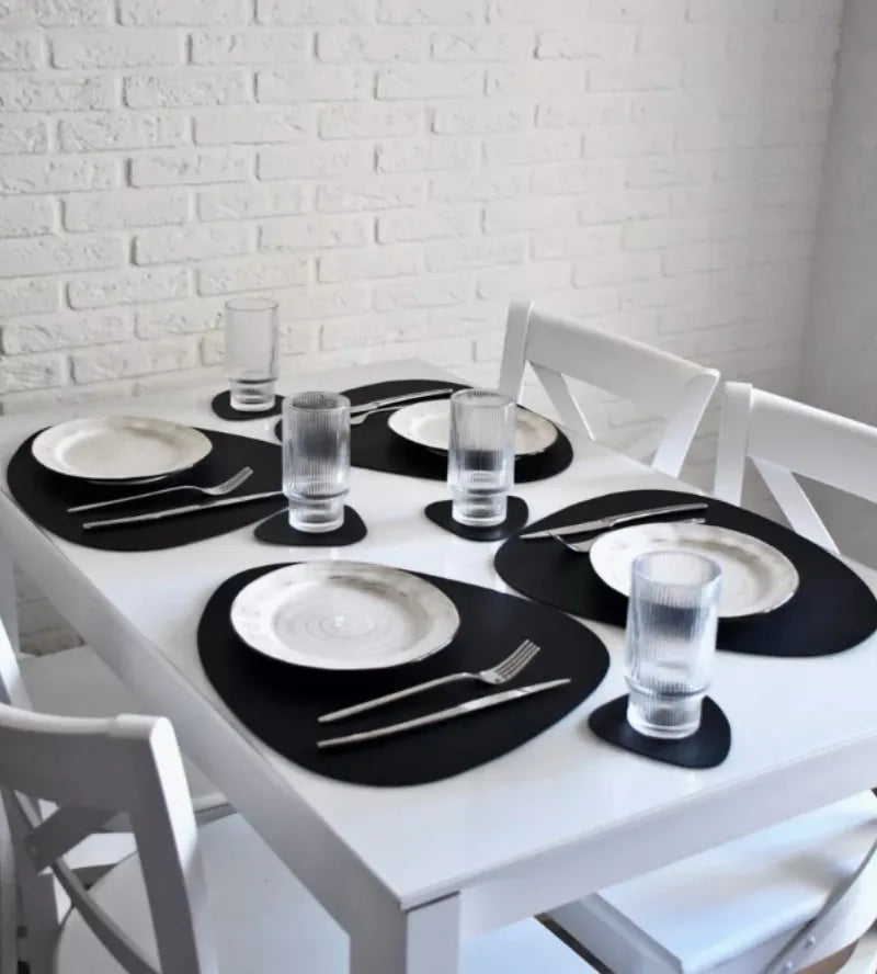 Forma Faux Leather Placemats and Coasters Set – Non Slip Heat Resistant Table Mats Dining Table Place Settings 1 Piece 4 Piece or 6 Piece Sets