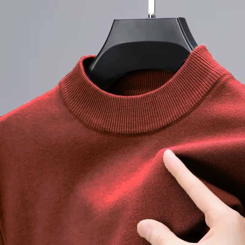 Men’s Mock Neck Knit Jumper – Long Sleeve Layering Pullover