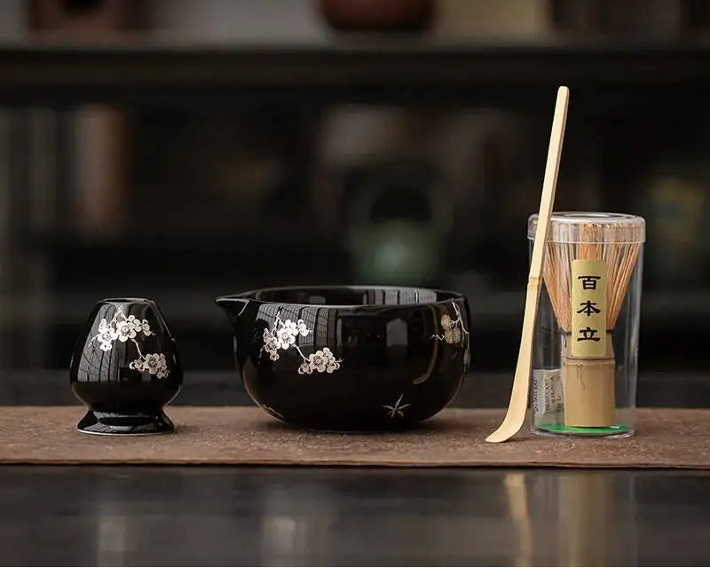 Hanairo Blossom Matcha Tea Set – Ceramic Matcha Bowl Set with Bamboo Whisk and Scoop