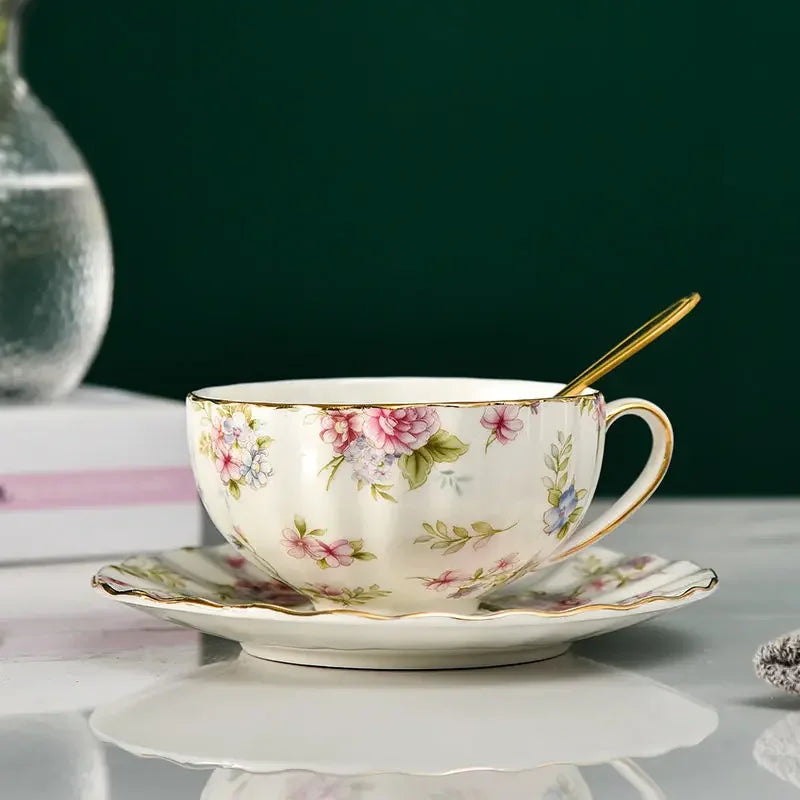 Rosavelle Floral Tea Cup and Saucer Set – Ceramic Coffee Cup