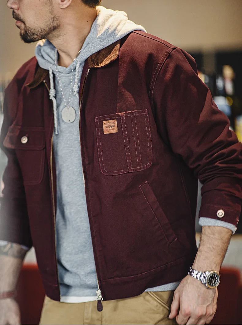 Detroit Jacket – Men’s Canvas Zip-Up Jacket with Corduroy Collar and Lined Interior