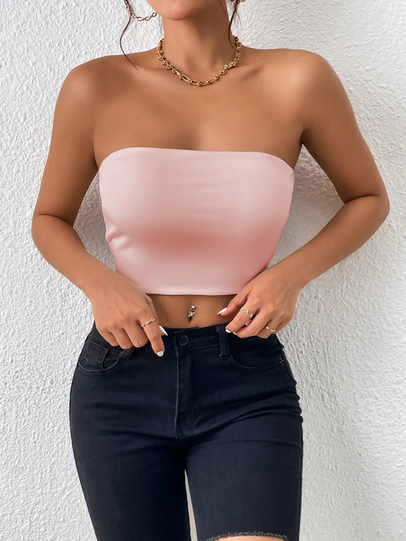 Lina Seamless Bandeau Crop Tops – Strapless Stretch Tube Tops in Pink, Green, Brown & More