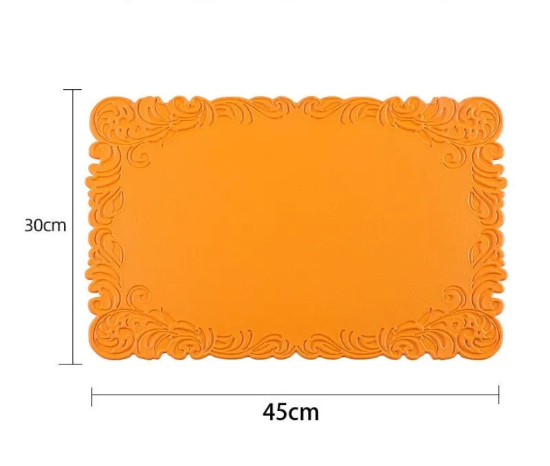Verra Faux Leather Table Mats – Decorative Edge Non Slip Washable Dining Table Mats Set