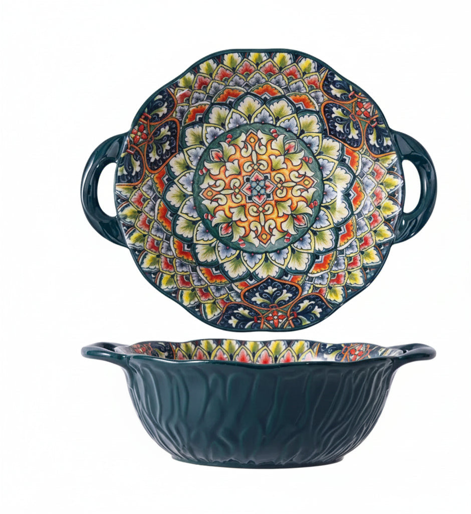 Narelle Bohemian Ceramic Serving Dish & Oven Plate – Patterned Bakeware for Roasting, Baking and Table Serving