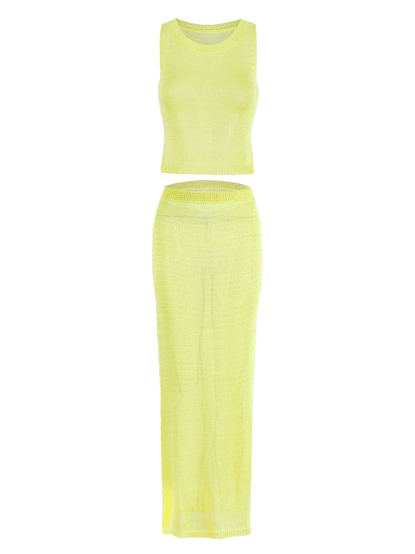 Kaelis Sleeveless Knit Co-Ord Set – High Neck Crop Top and Bodycon Maxi Skirt