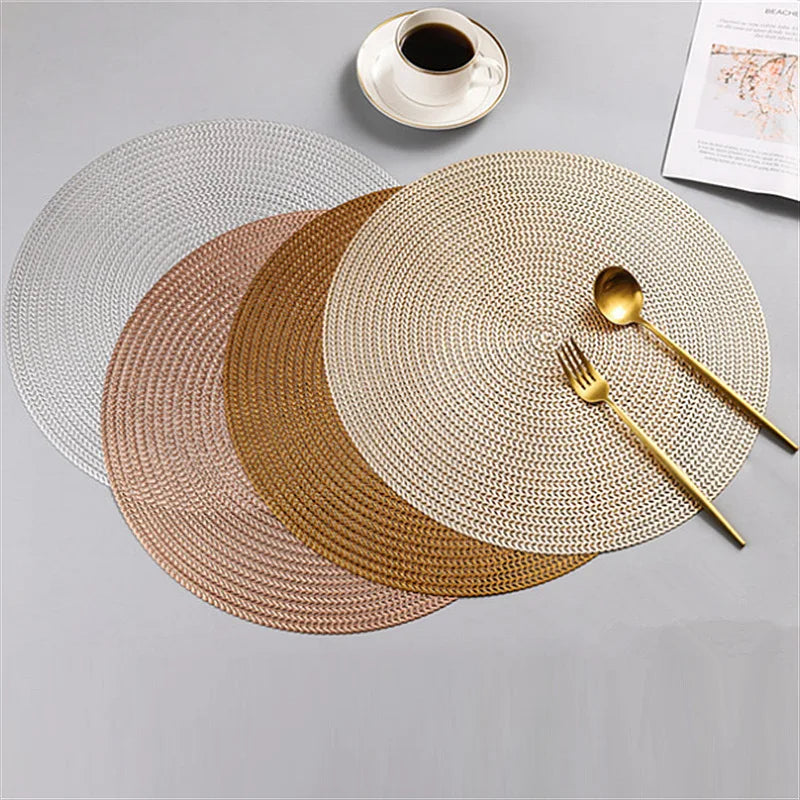 Woven Round Dining Placemats – Non Slip Waterproof Table Mats 38cm Heat Resistant Wipe Clean Dining Table Mats 2 4 6 Piece Sets