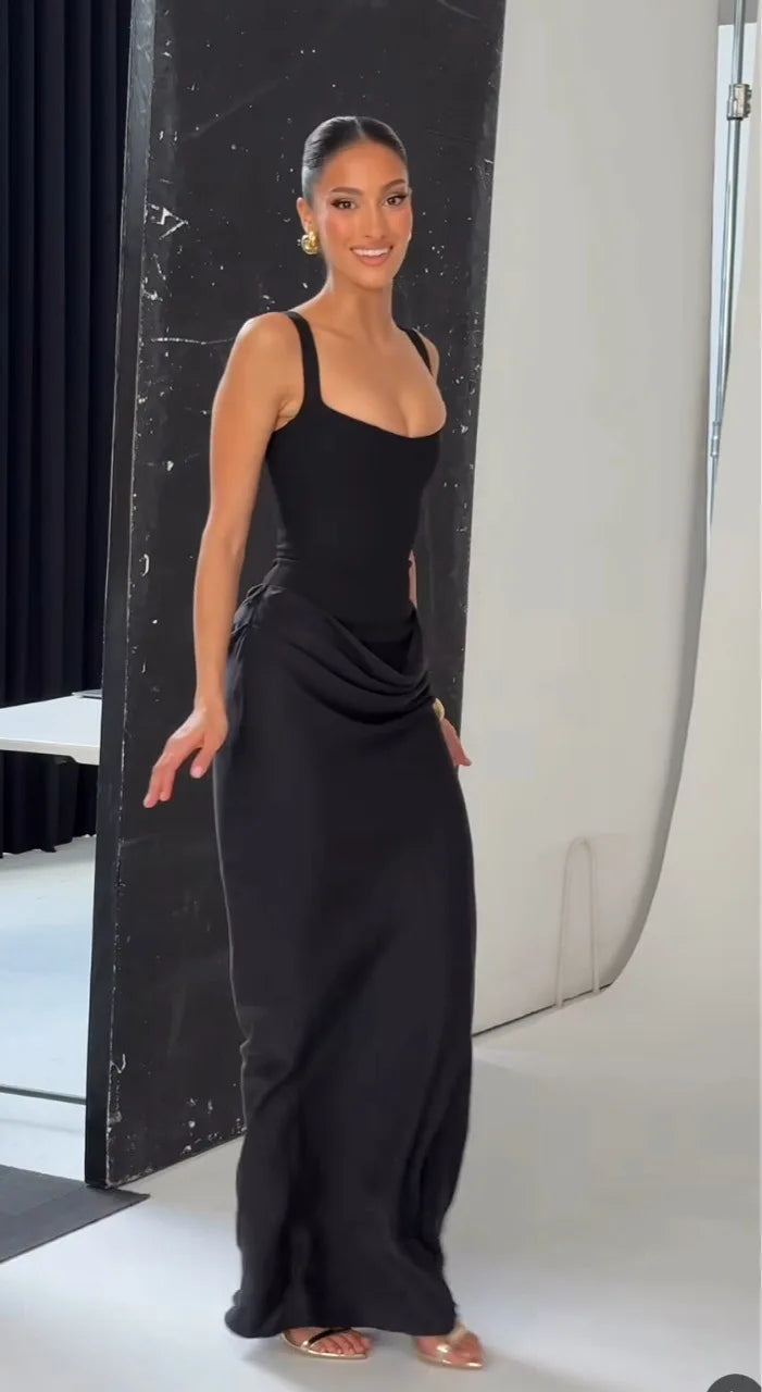 Mireya Square Neck Maxi Dress with Corset Detail – Bodycon Evening Dress, Elegant Party & Occasion Dress